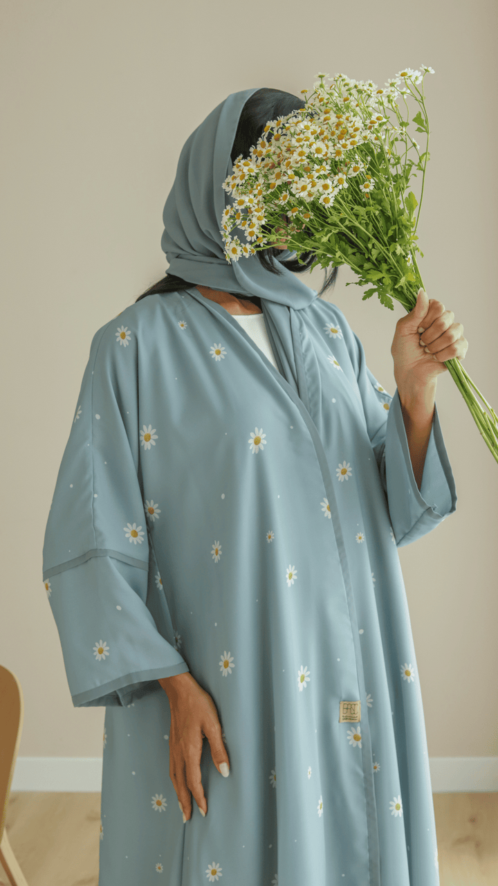 Basic Flowers (Blue Abaya) - Ready to Wear