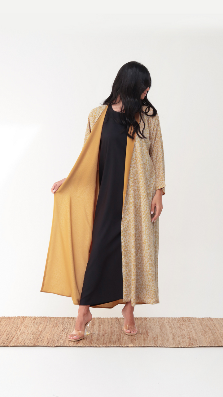 Basic Arabic Prints Reversible - Yellow Abaya