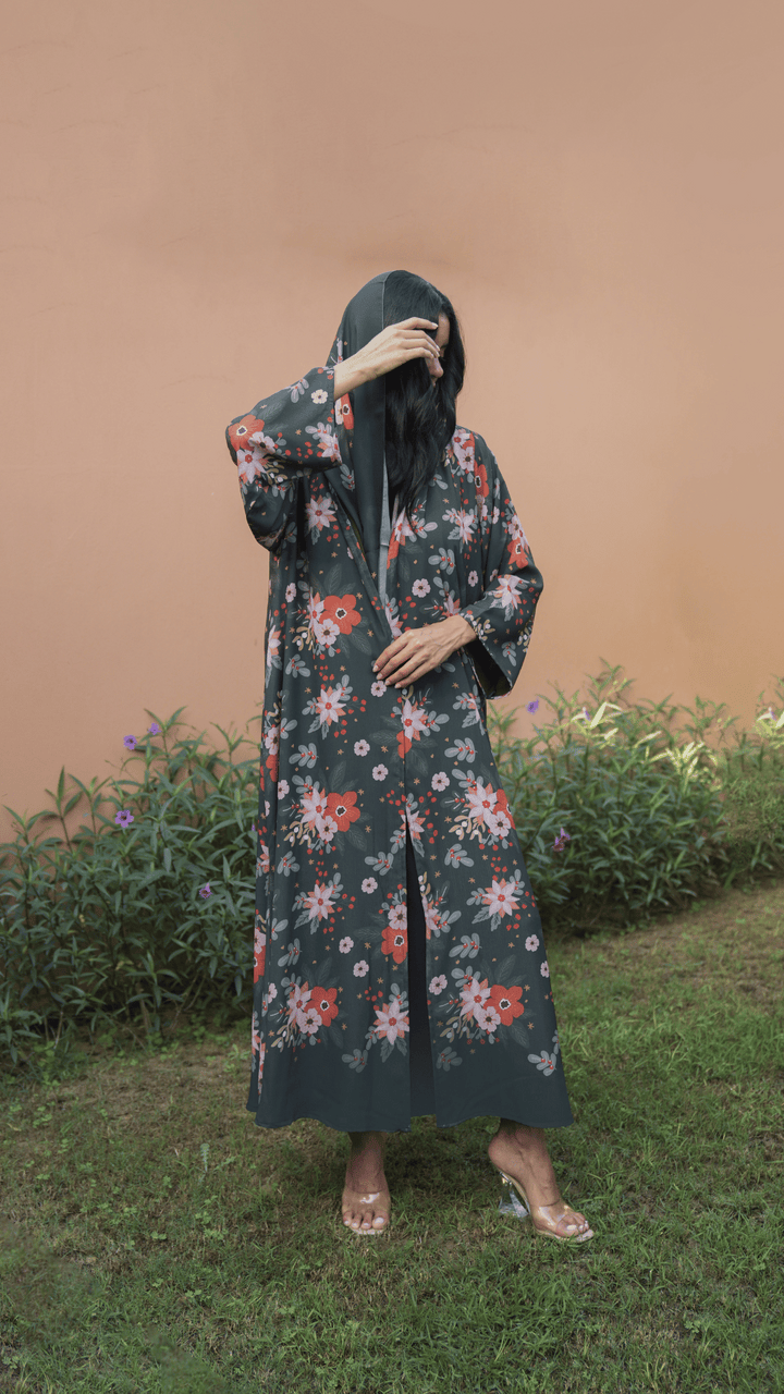 Basic Flowers (Orange Abaya) - Ready to Wear