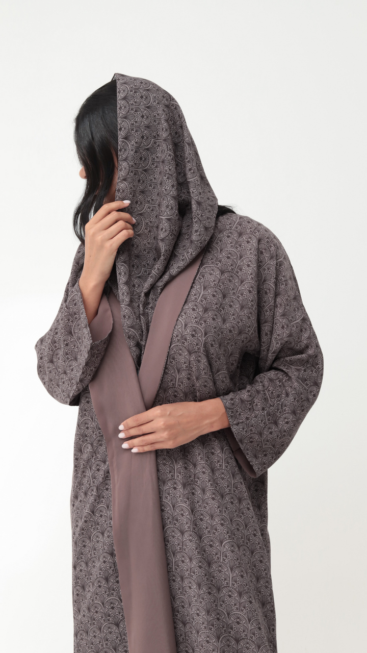 Basic Arabic Prints Reversible - Brown Abaya