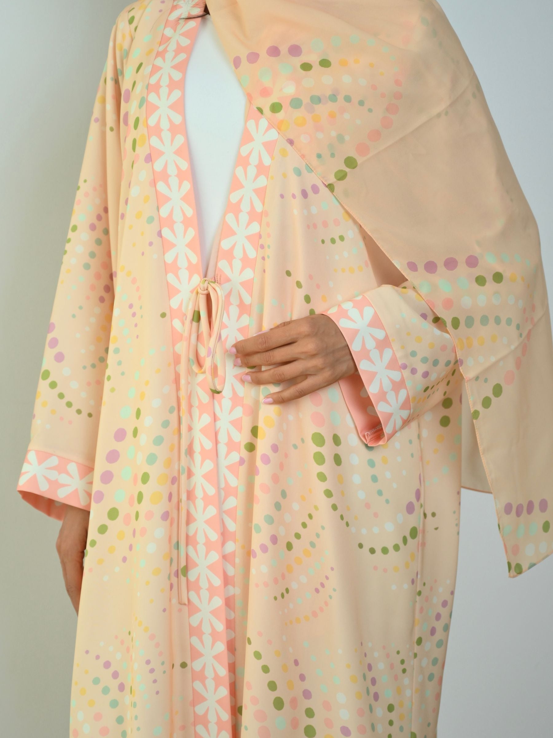 Basic Printed Polka (Butter Yellow Abaya) - BasicAbaya