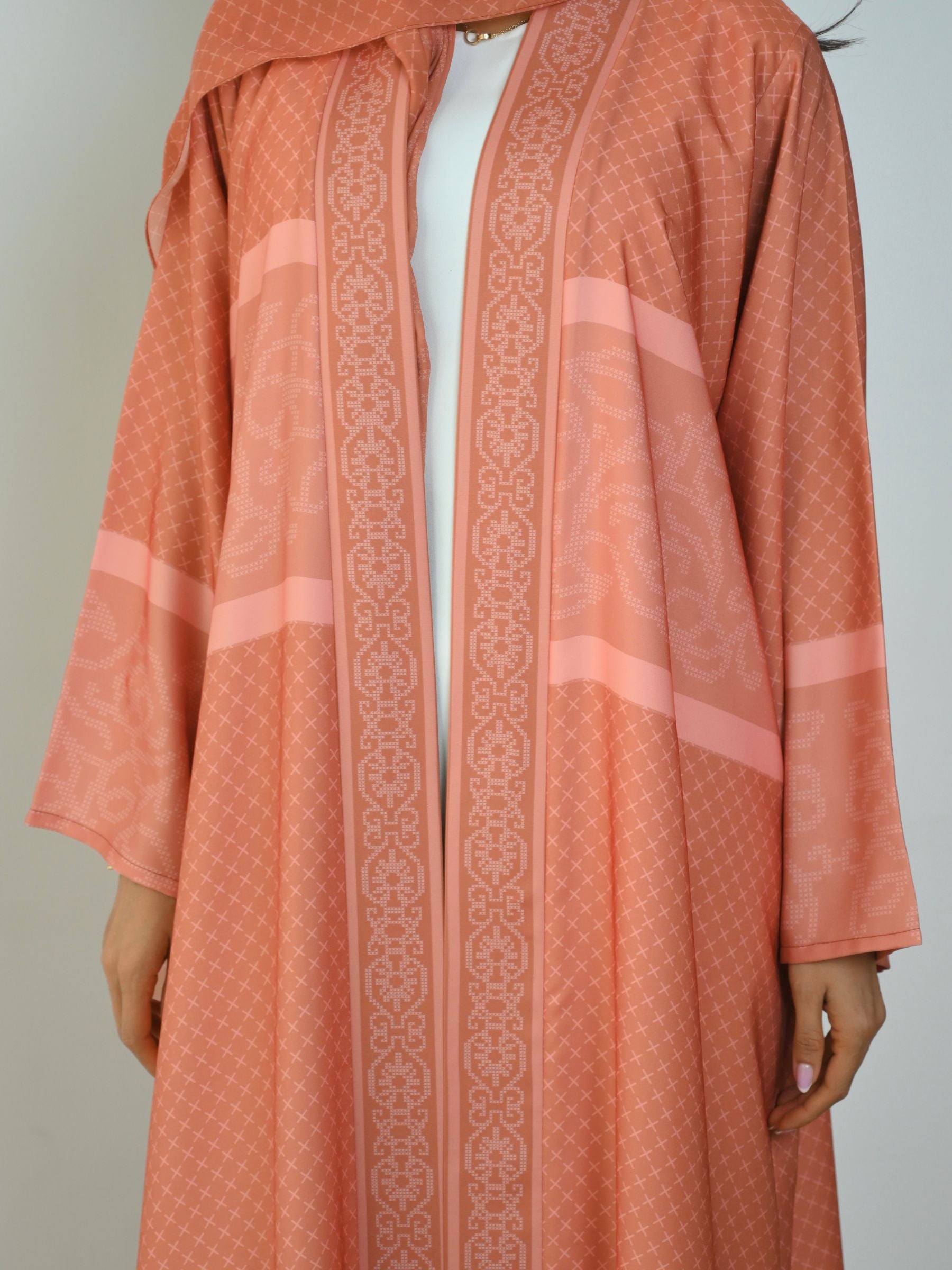 Basic Printed Pixel (Orange Abaya) - BasicAbaya