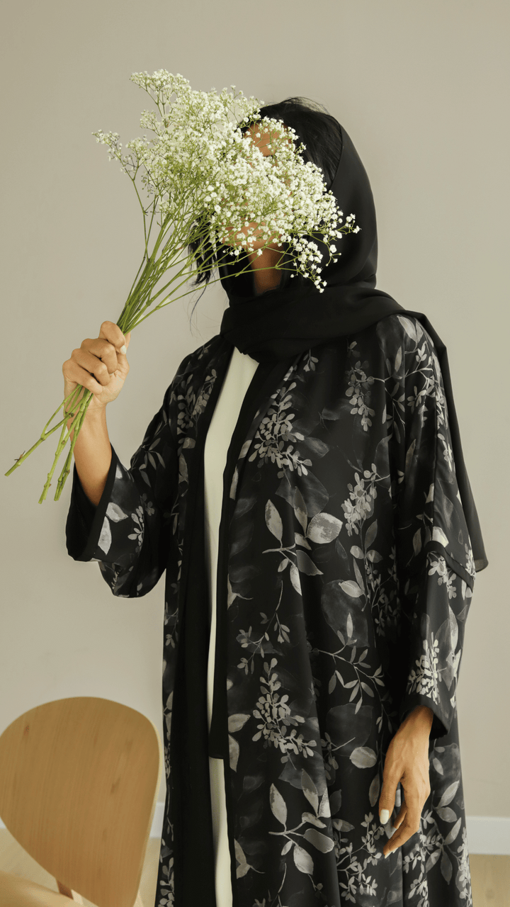 Basic Flowers (Black Abaya) - Ready to Wear