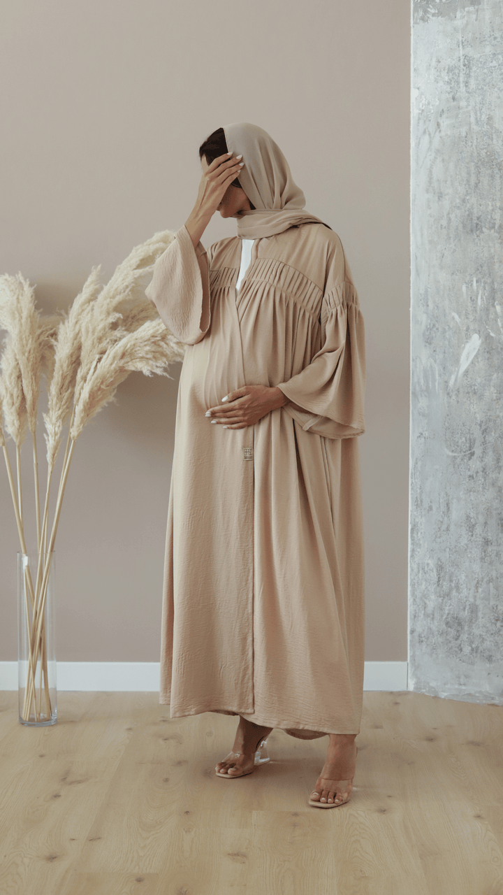 Basic Pregnant pleats (Beige Abaya) - Ready to Wear