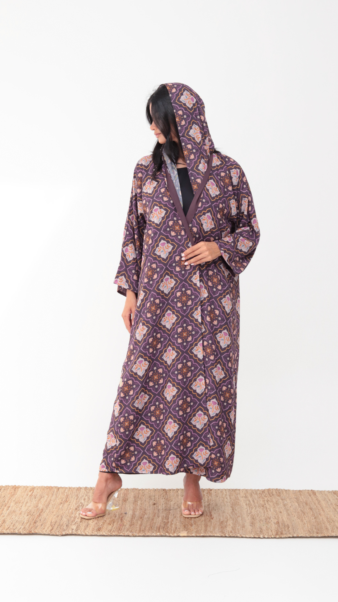 Basic Arabic Prints Reversible - Purple Abaya