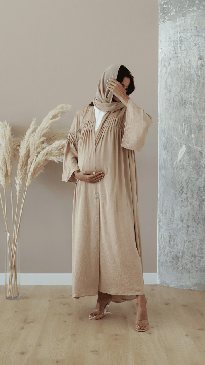 Basic Pregnant pleats (Beige Abaya) - Ready to Wear