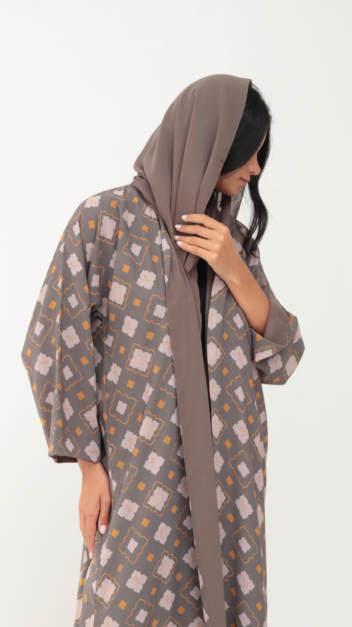 Basic Arabic Prints Reversible - Grey Abaya