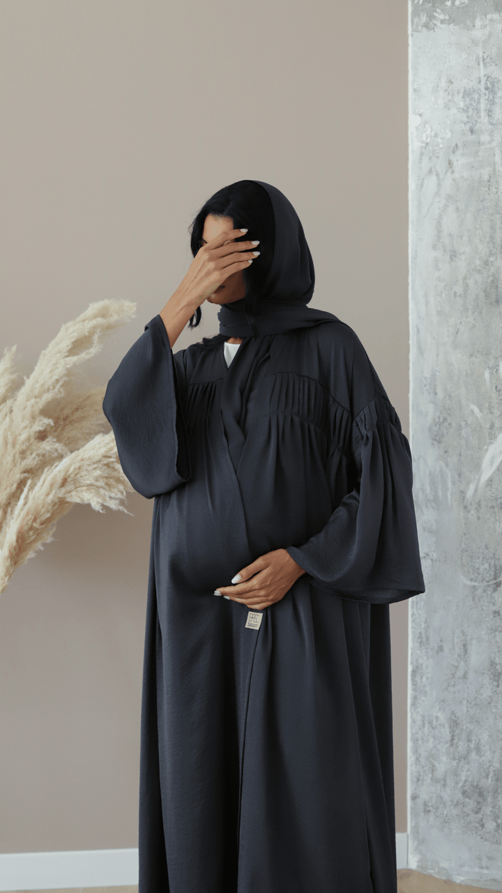 Basic Pregnant pleats (Dark Grey Abaya) - Ready to Wear