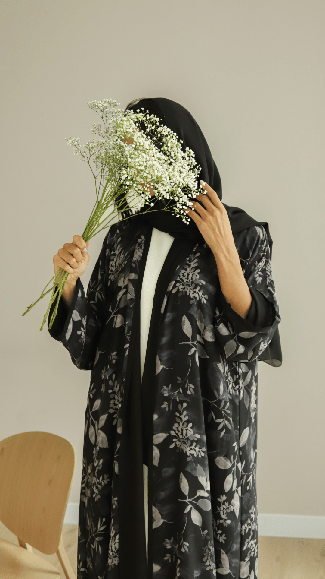 Basic Flowers (Black Abaya) - Ready to Wear