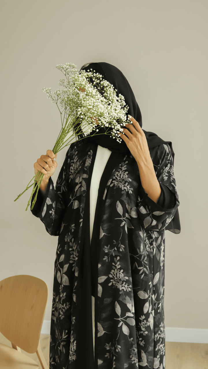 Basic Flowers (Black Abaya) - Ready to Wear