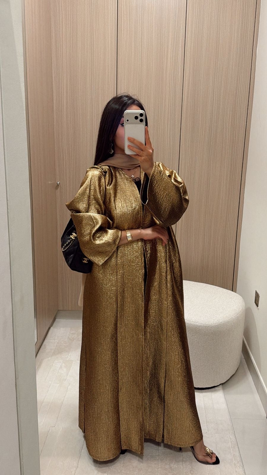 Elham Alarif - Basic Brocade (Gold Abaya) - BasicAbaya