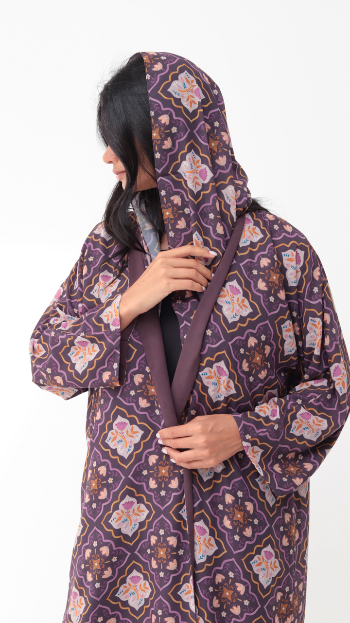 Basic Arabic Prints Reversible - Purple Abaya