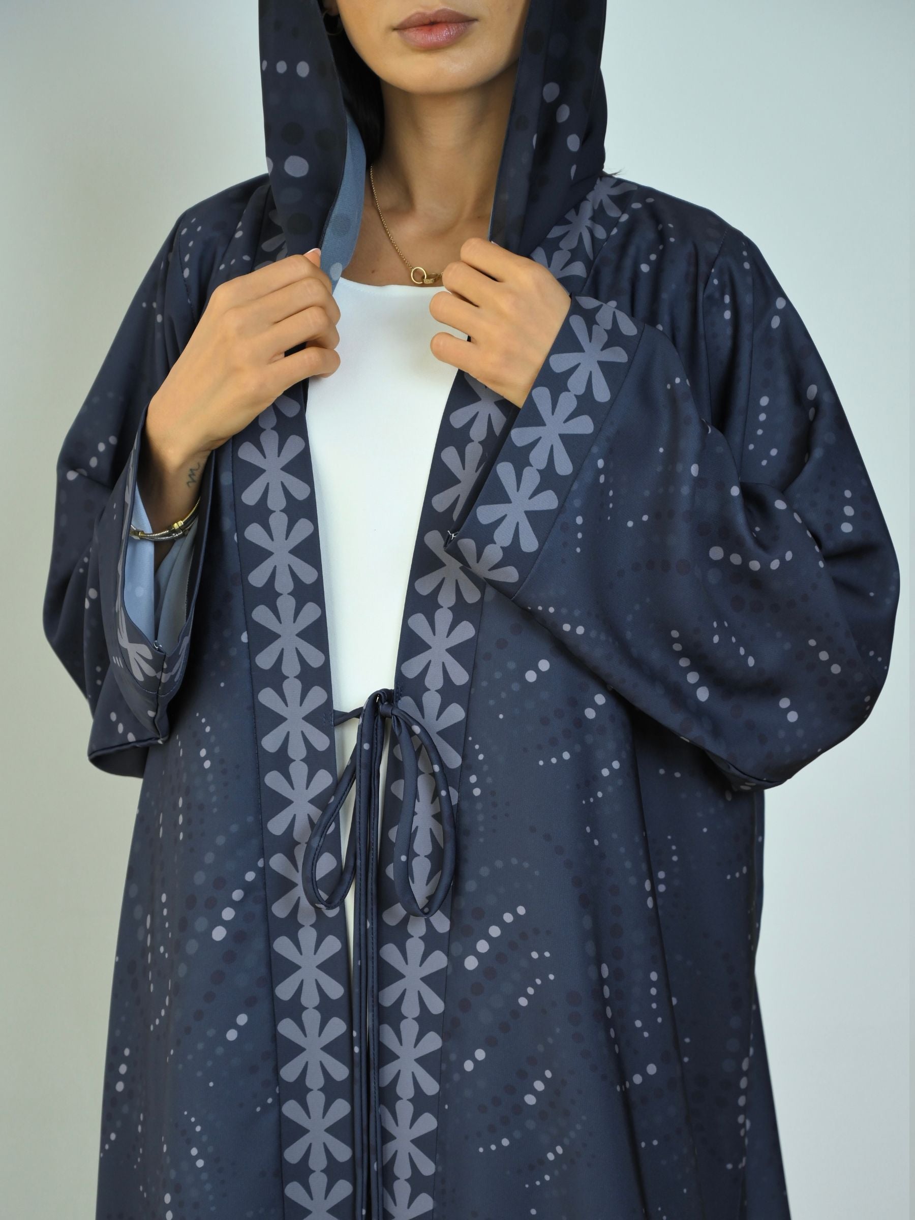Basic Printed Polka (Navy Blue Abaya) - BasicAbaya