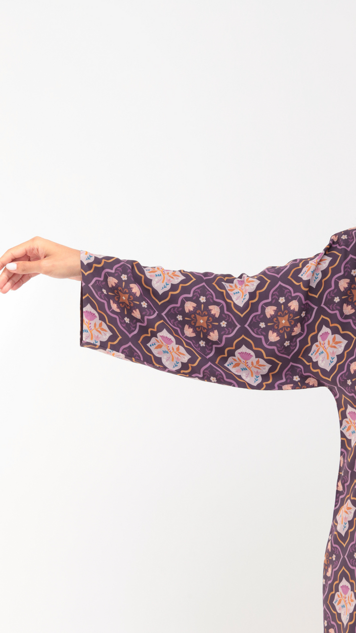 Basic Arabic Prints Reversible - Purple Abaya