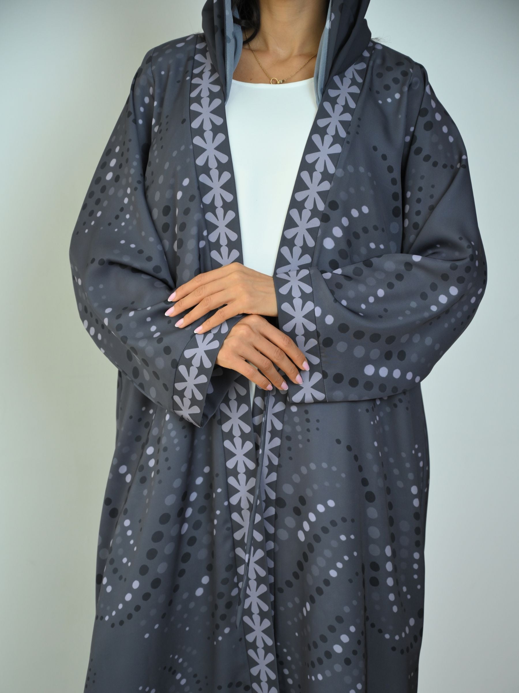 Basic Printed Polka (Grey Abaya) - BasicAbaya