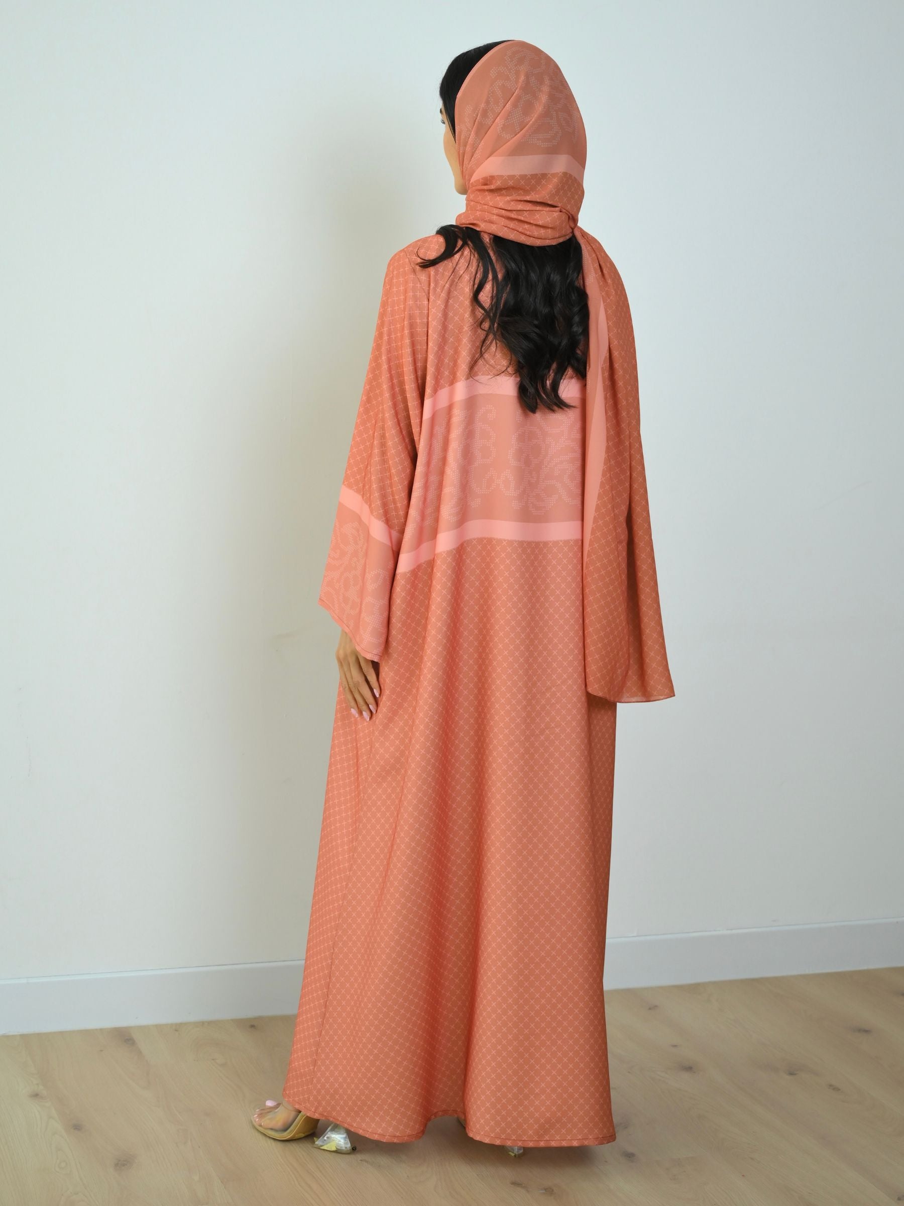 Basic Printed Pixel (Orange Abaya) - BasicAbaya