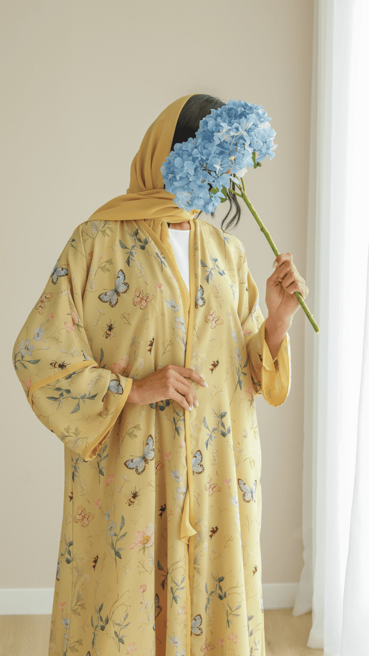 Basic Flowers (Yellow Abaya) - Ready to Wear