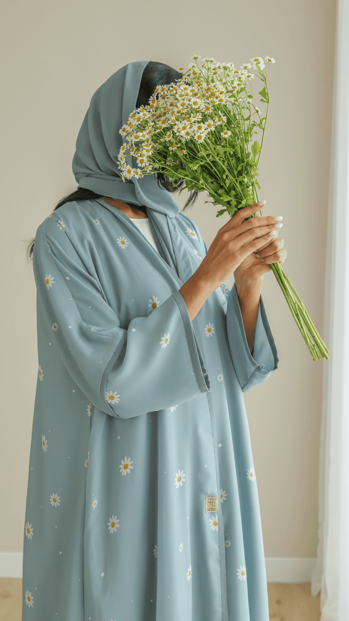 Abaya Dubai in Blue Floral Print Color