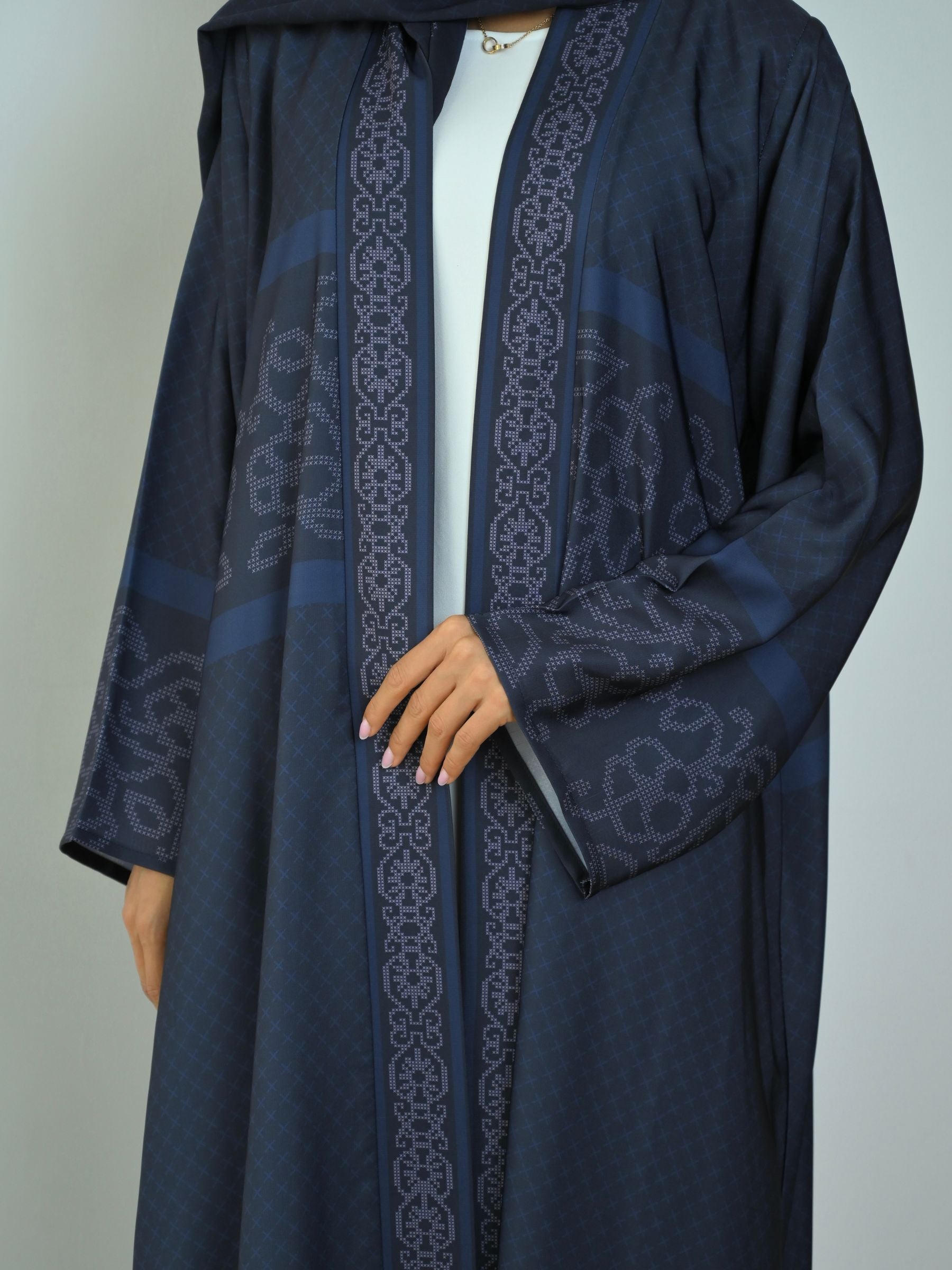 Basic Printed Pixel (Navy Blue Abaya) - BasicAbaya