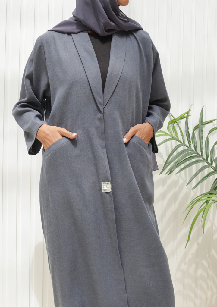 Basic Linen (Greyish Blue Abaya) - BasicAbaya