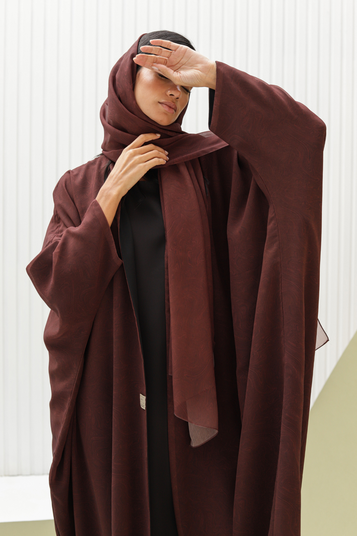 Basic Swirl (Brown Abaya) - Bisht Abaya