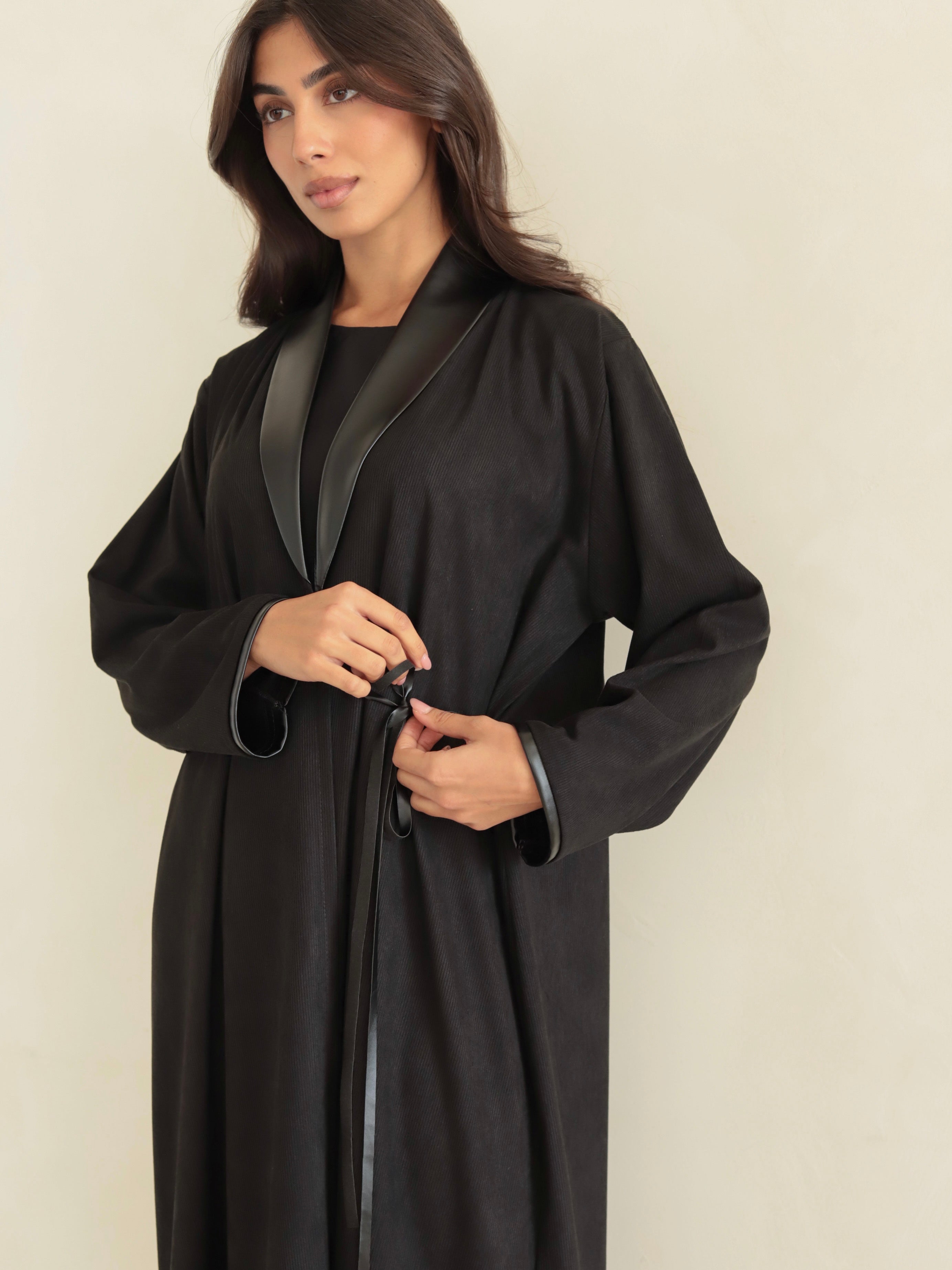 Basic Corduroy Leather (Black Abaya)