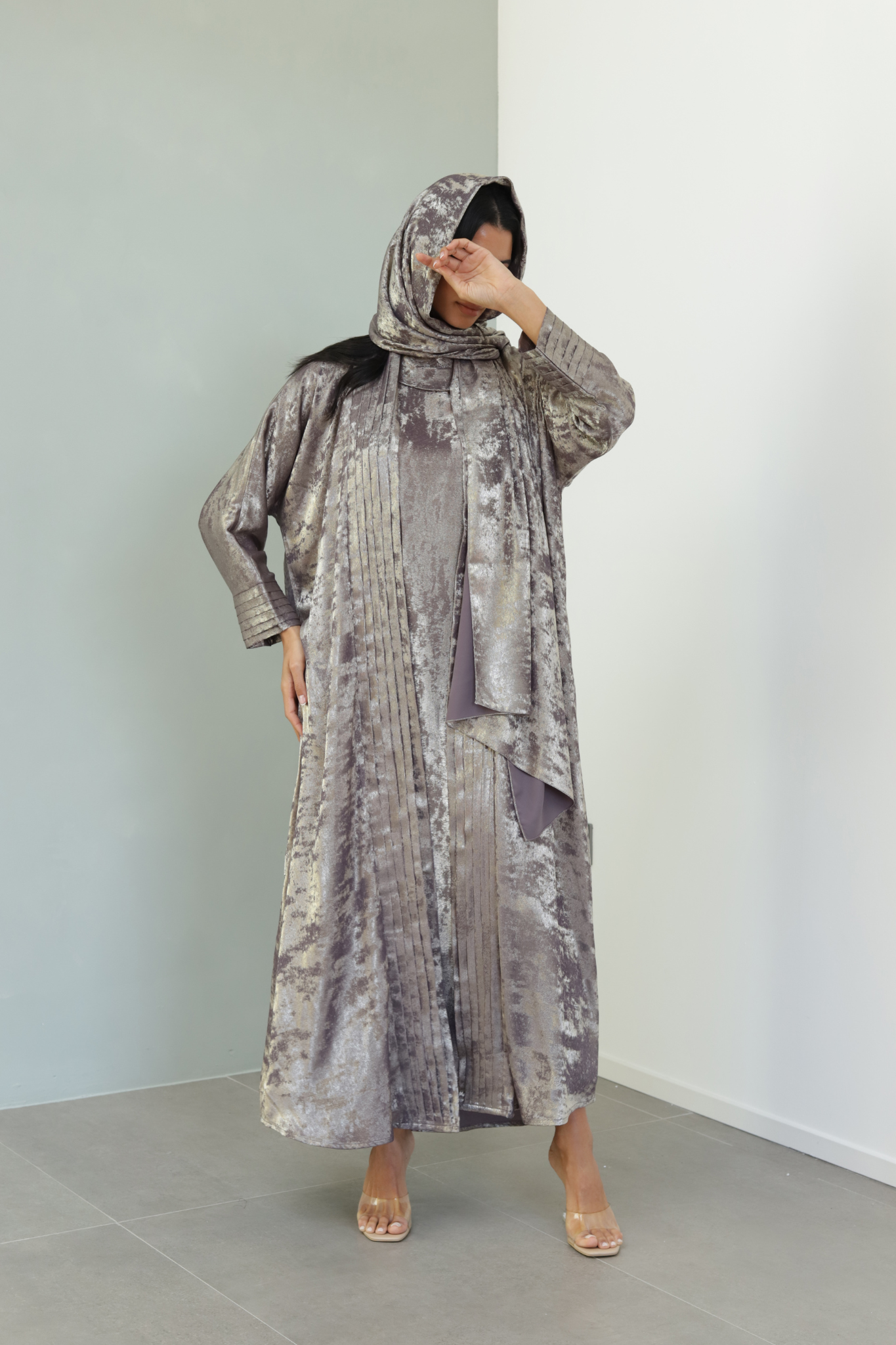 Basic Clouds Set (Grey Abaya with Dress) - BasicAbaya
