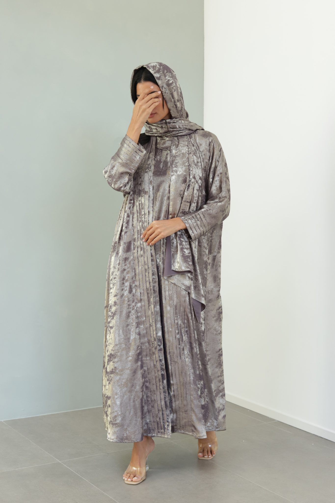 Basic Clouds Set (Grey Abaya with Dress) - BasicAbaya