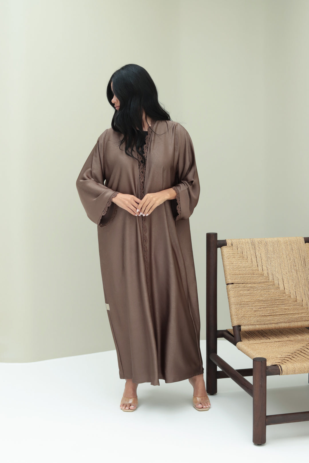 Basic Lace Border - Brown Abaya