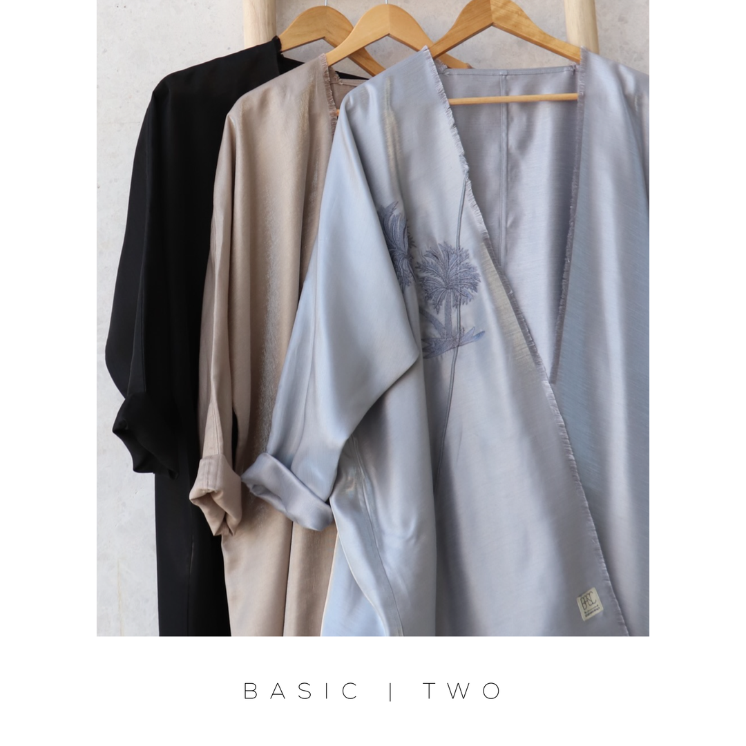 Basic 02 Two Sky Blue Shimmer mix linen Abaya ready to wear By Basic Abaya Dubai