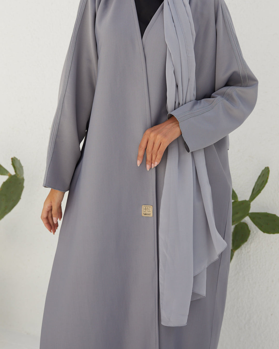 Basic 14 Fourteen Grey Heavy Crepe Abaya Ready To Wear Look 2 From The Latest Online Dubai Abayas Collection 