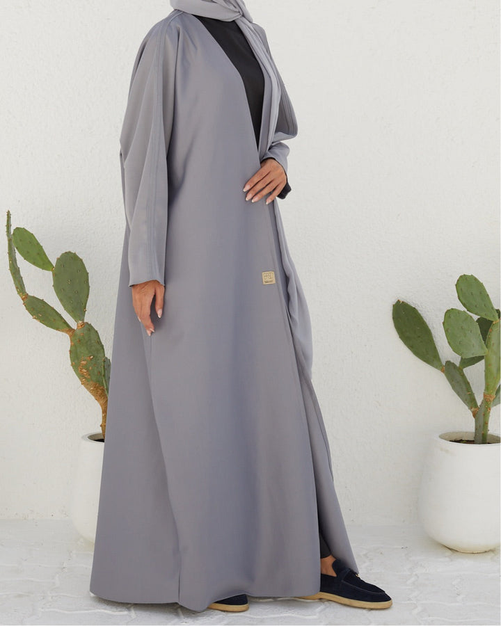 Basic 14 Fourteen Grey Heavy Crepe Abaya Ready To Wear Look 3 From The Latest Online Dubai Abayas Collection 