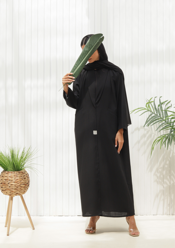 Buy Online Basic Linen (Black Abaya) - Ready to Wear 2
