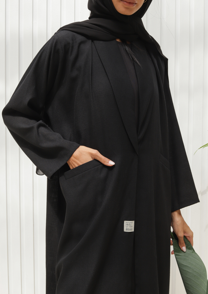 Buy Online Basic Linen (Black Abaya) - Ready to Wear 4