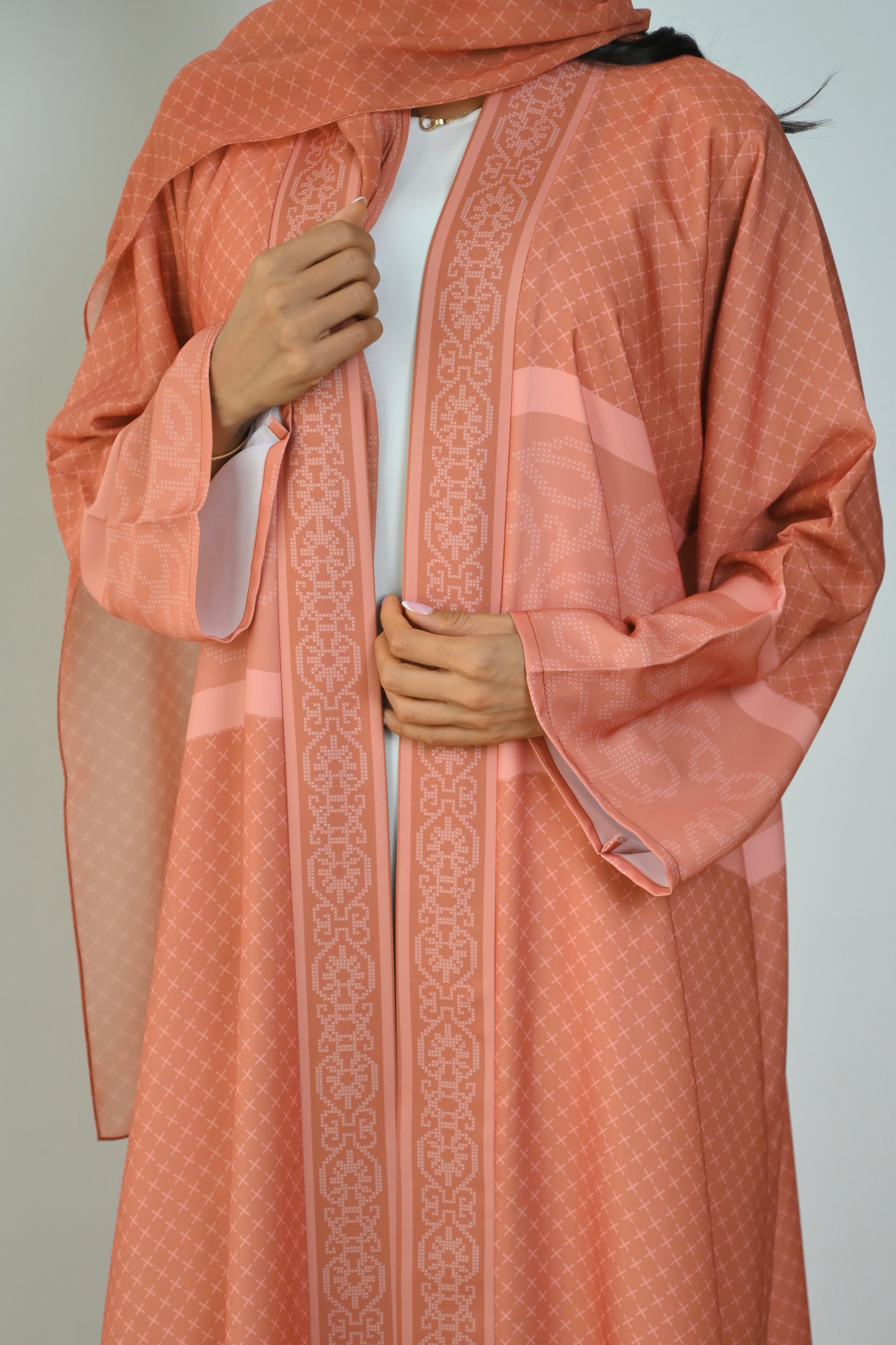 Basic Printed Pixel (Orange Abaya) - BasicAbaya