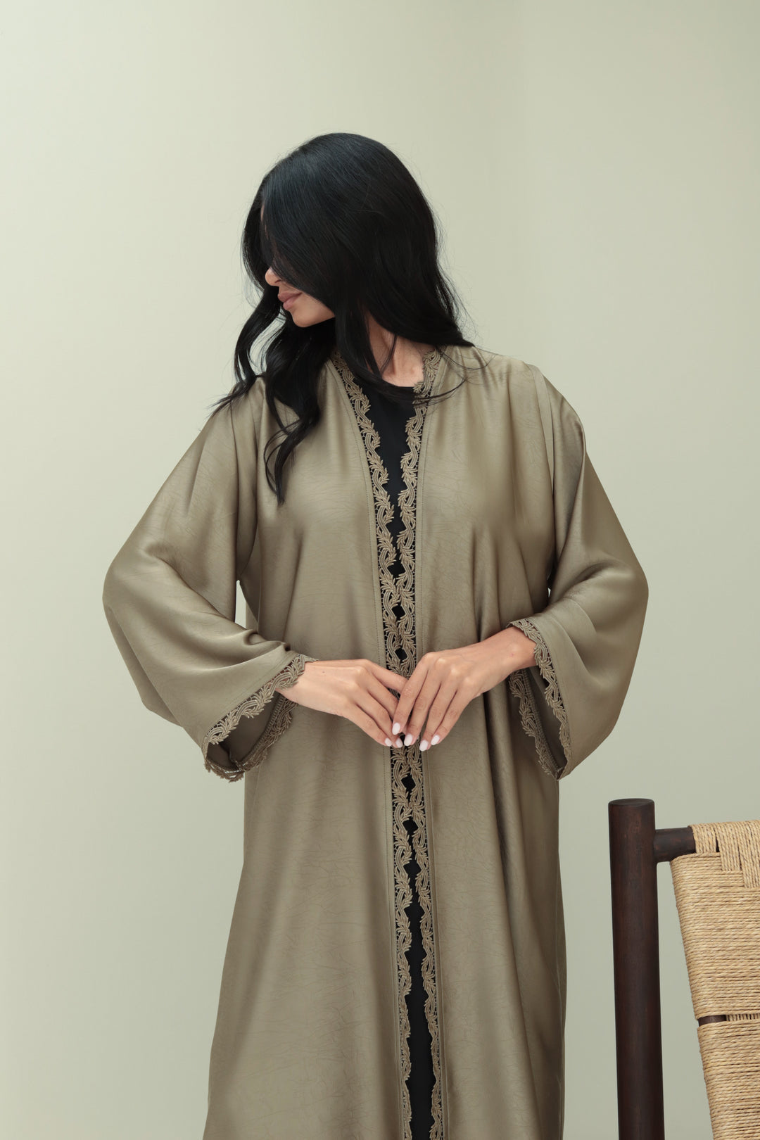 Basic Lace Border - Olive Abaya