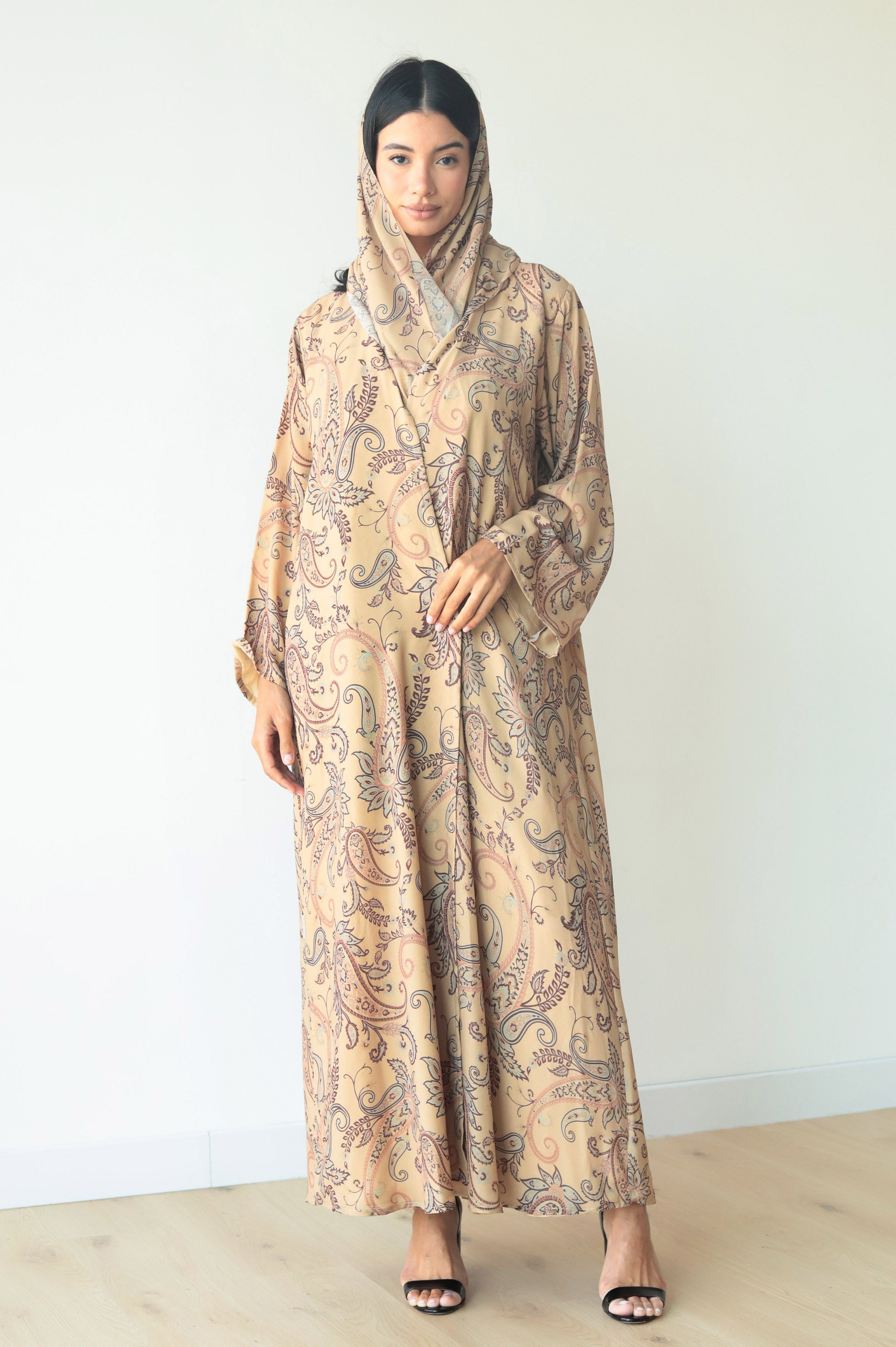 Basic Printed Paisley (Yellow Abaya) - BasicAbaya