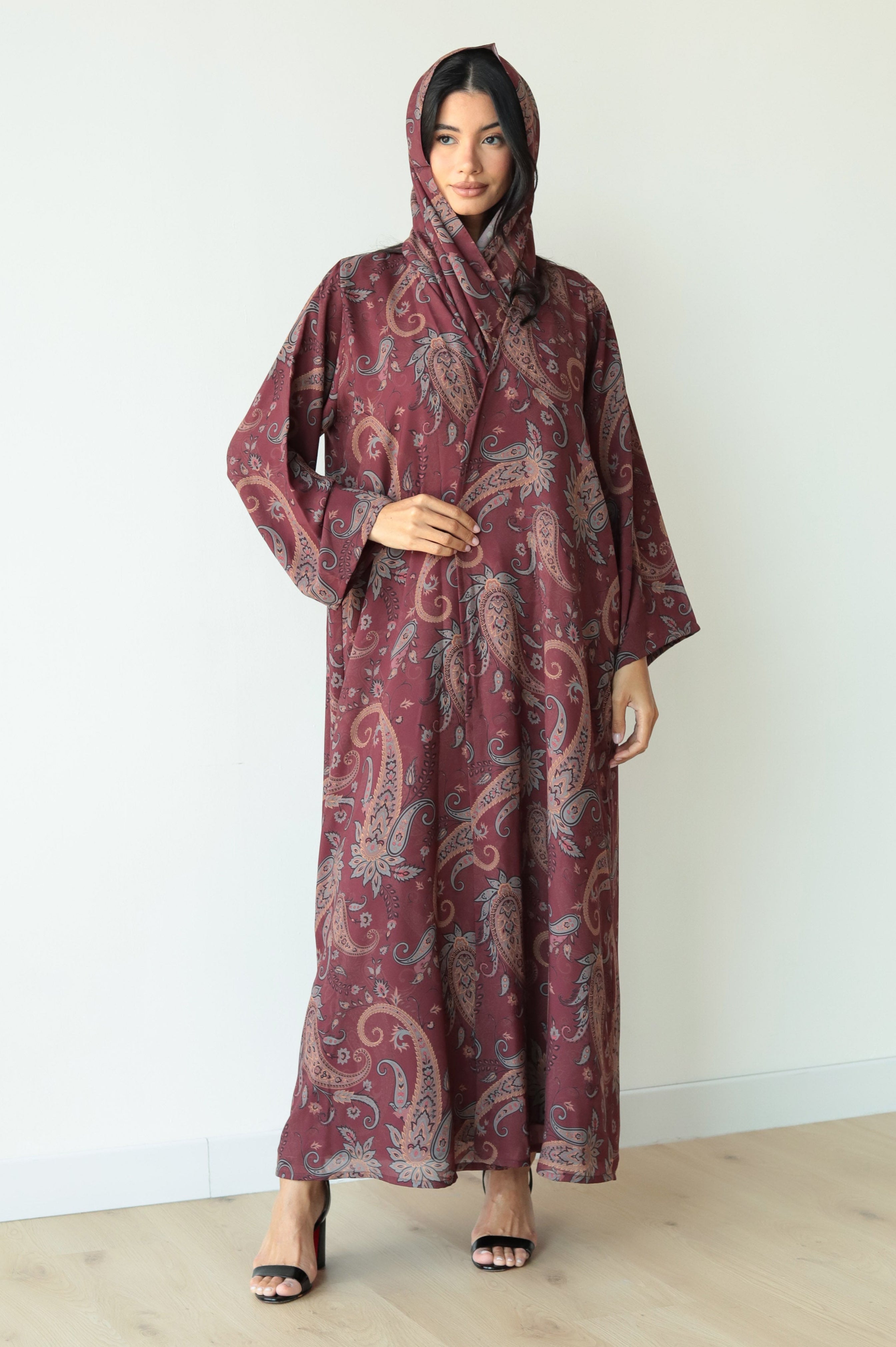 Basic Printed Paisley (Brown Abaya) - BasicAbaya