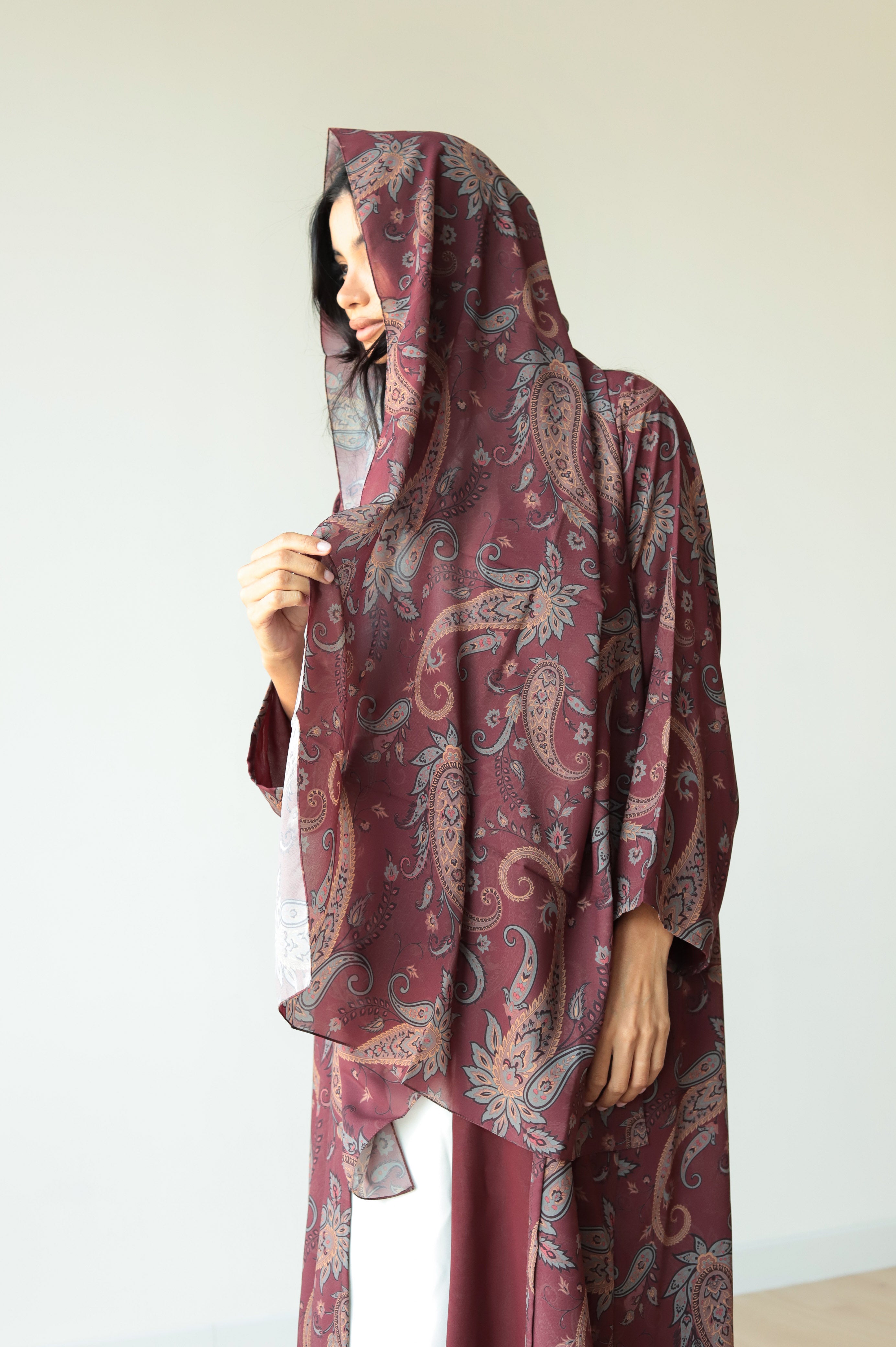 Basic Printed Paisley (Brown Abaya) - BasicAbaya