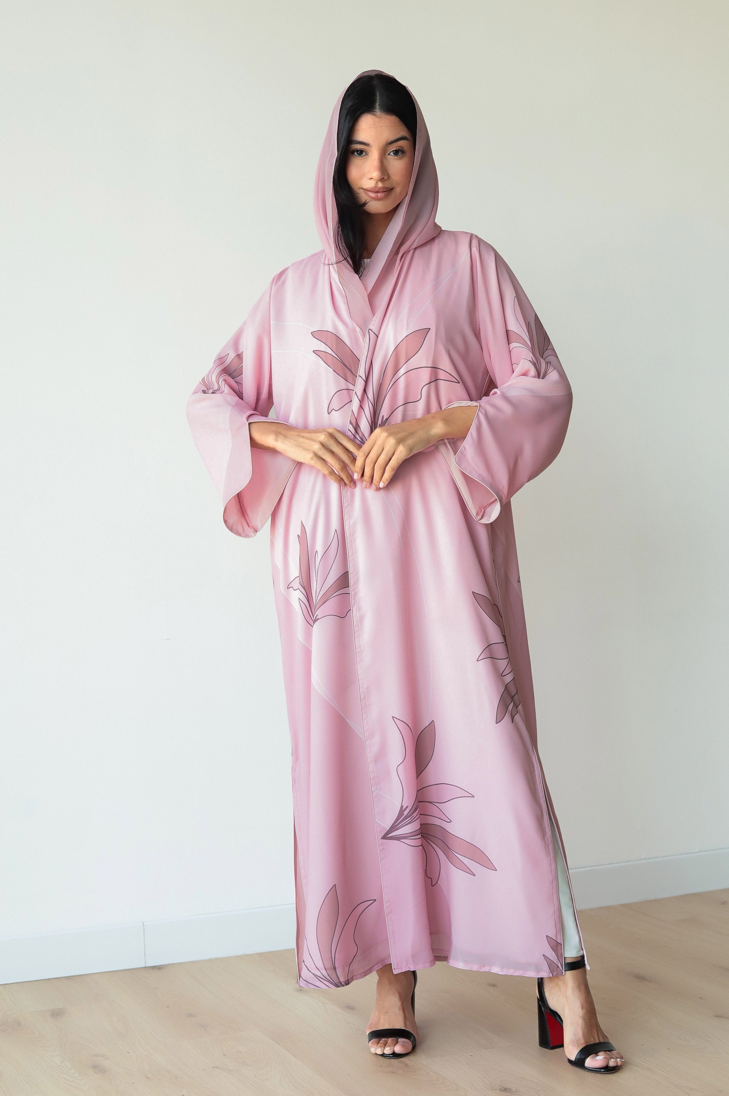 Basic Floral Piping (Pink Abaya) - BasicAbaya