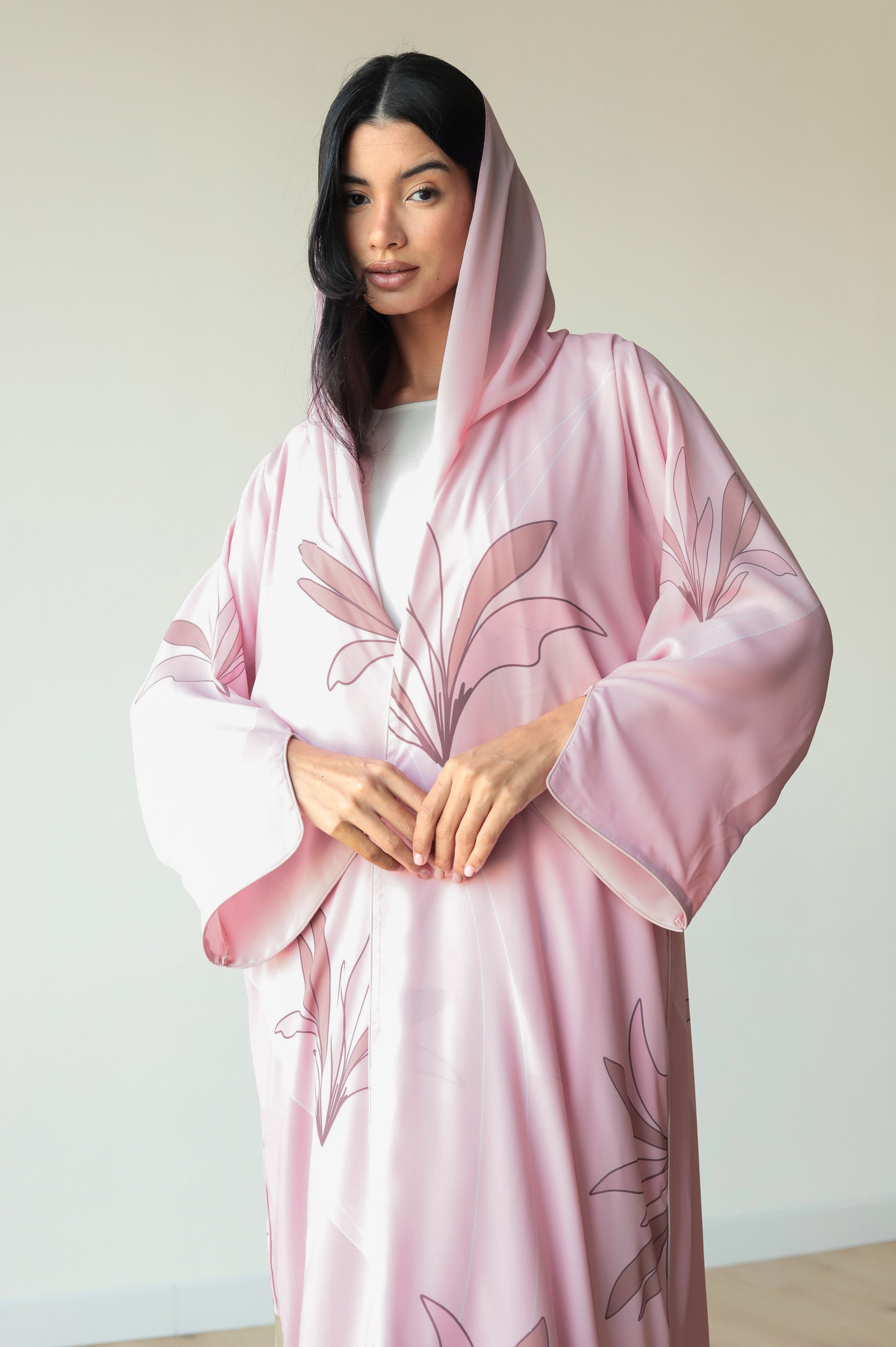 Basic Floral Piping (Pink Abaya) - BasicAbaya