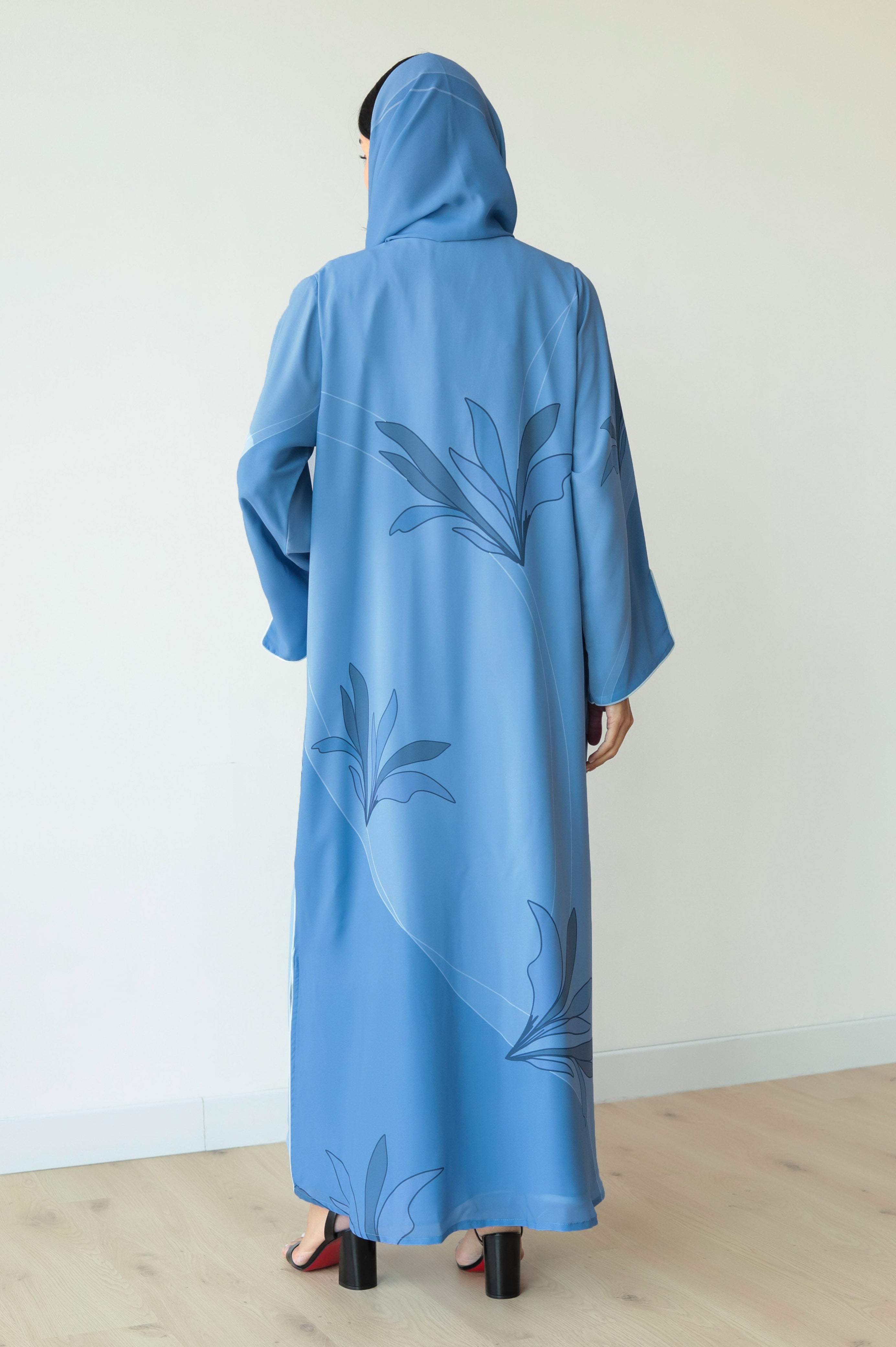Basic Floral Piping (Pastel Blue Abaya) - BasicAbaya