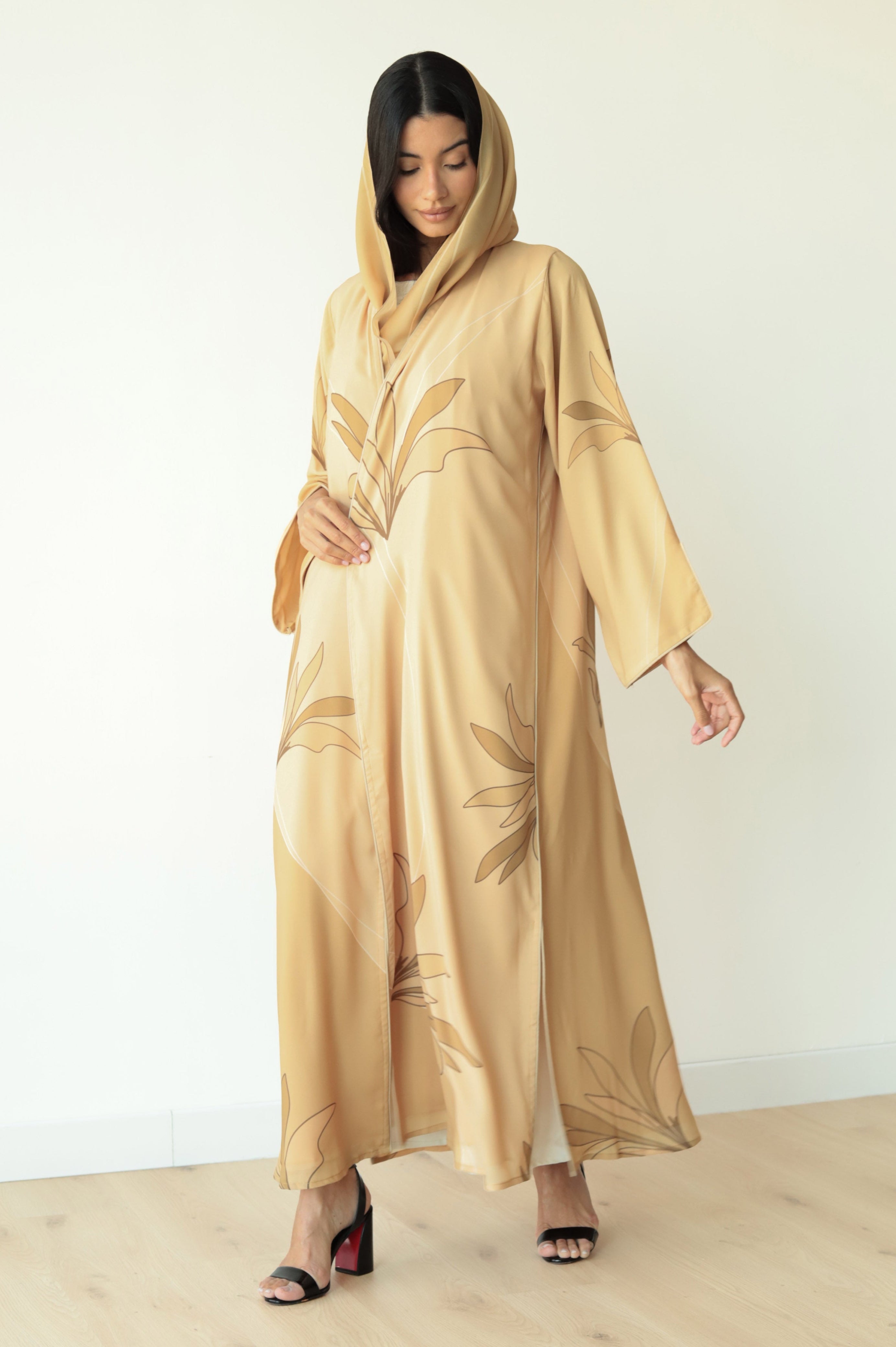 Basic Floral Piping (Yellow Abaya) - BasicAbaya