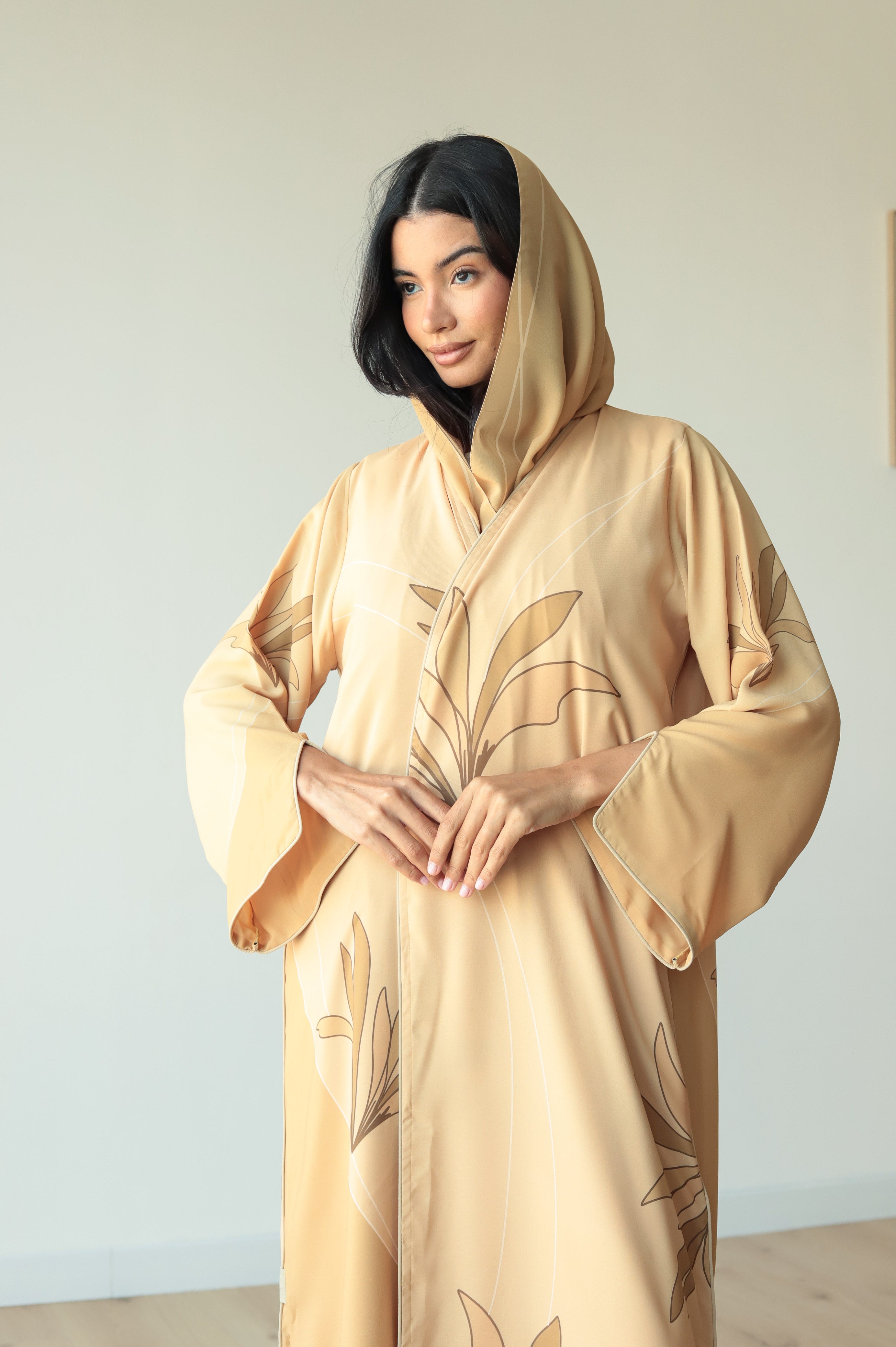 Basic Floral Piping (Yellow Abaya) - BasicAbaya