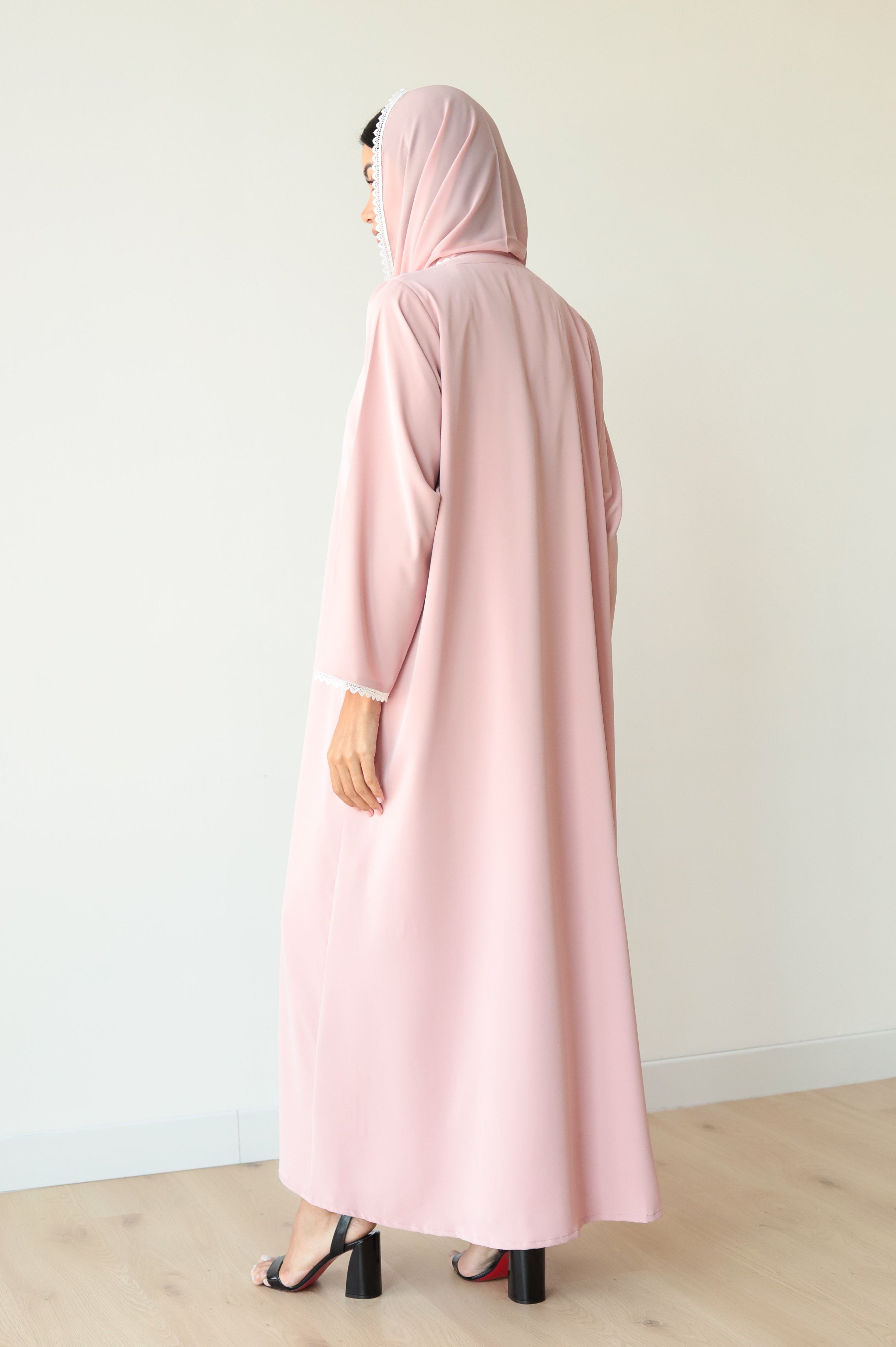 Basic Flowy Lace (Pink Abaya) - BasicAbaya