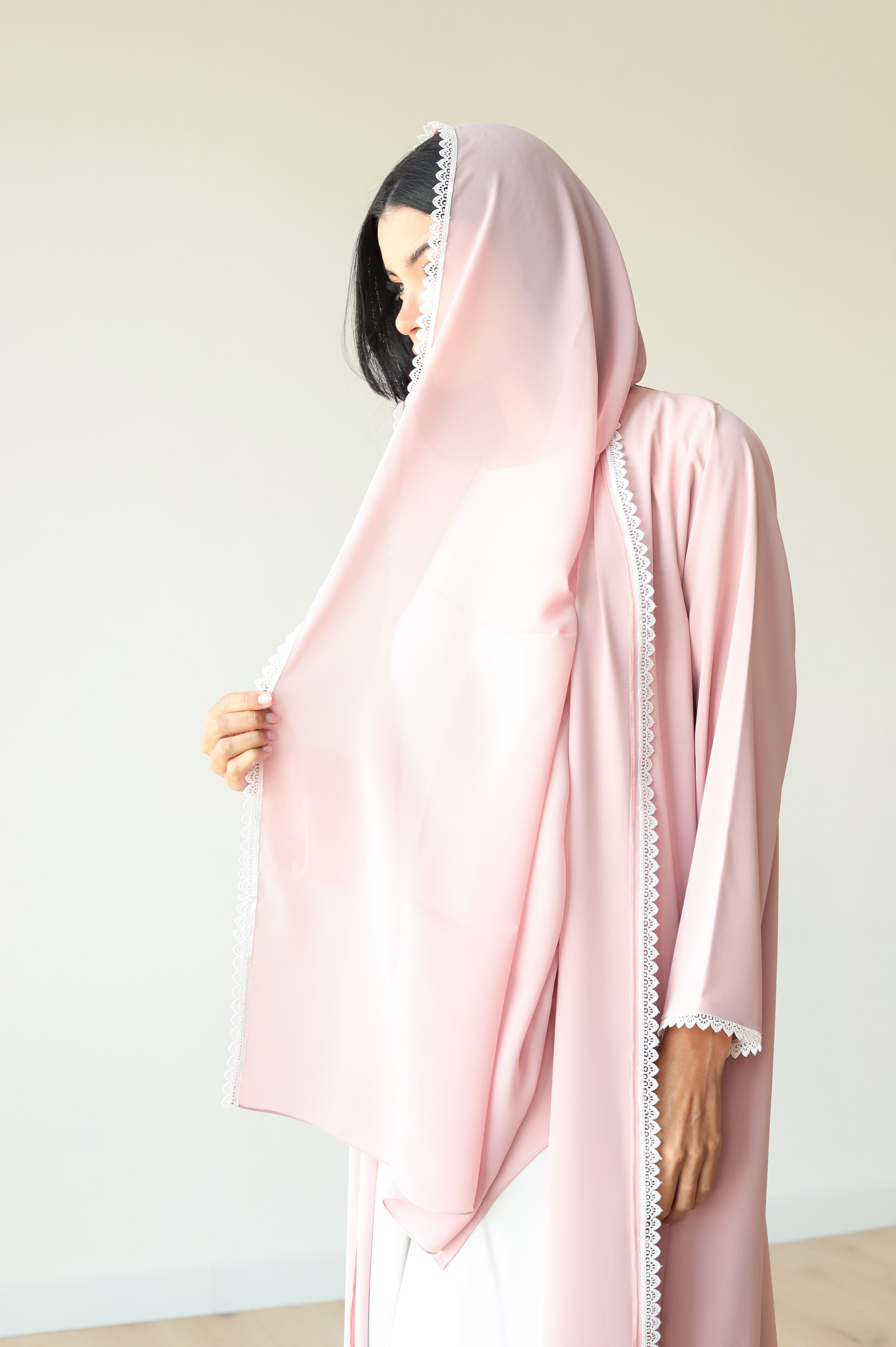 Basic Flowy Lace (Pink Abaya) - BasicAbaya