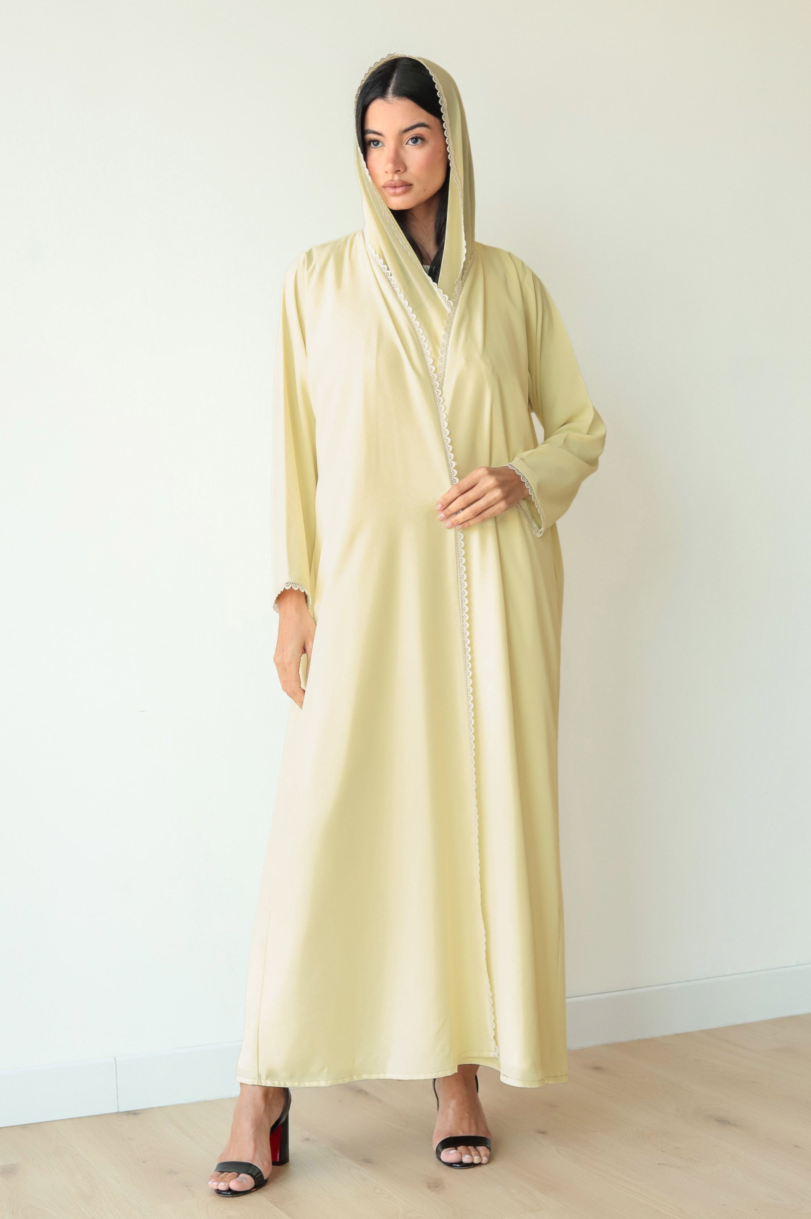 Basic Flowy Lace (Yellow Abaya) - BasicAbaya