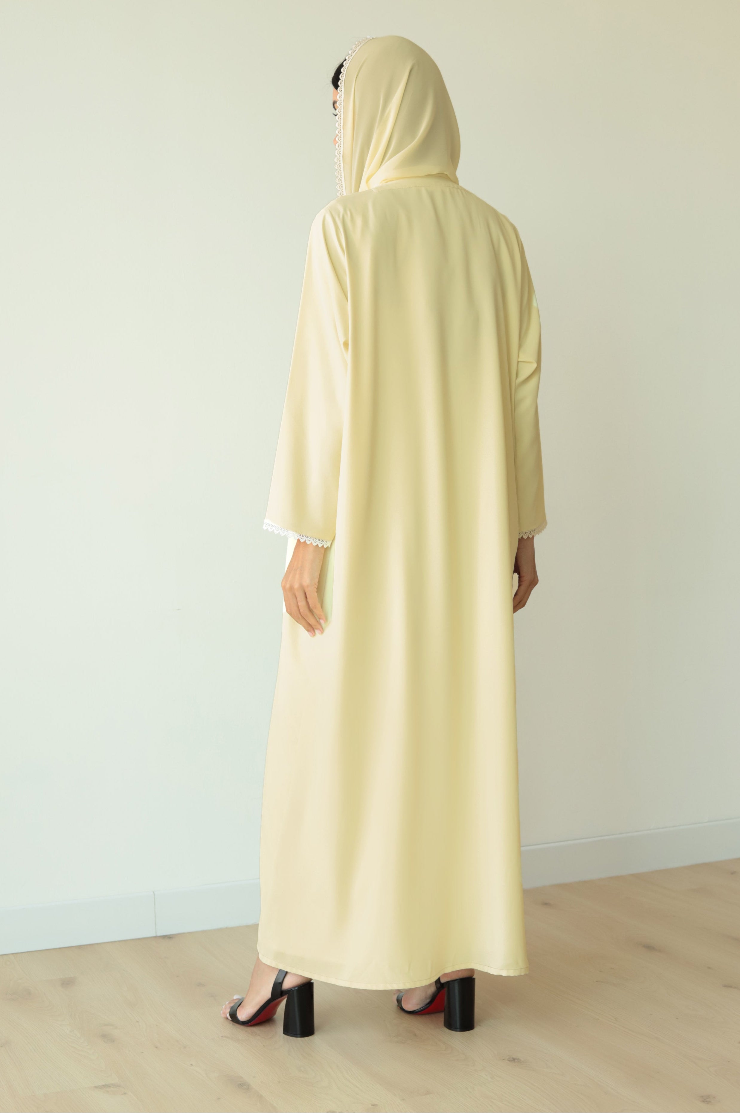 Basic Flowy Lace (Yellow Abaya) - BasicAbaya