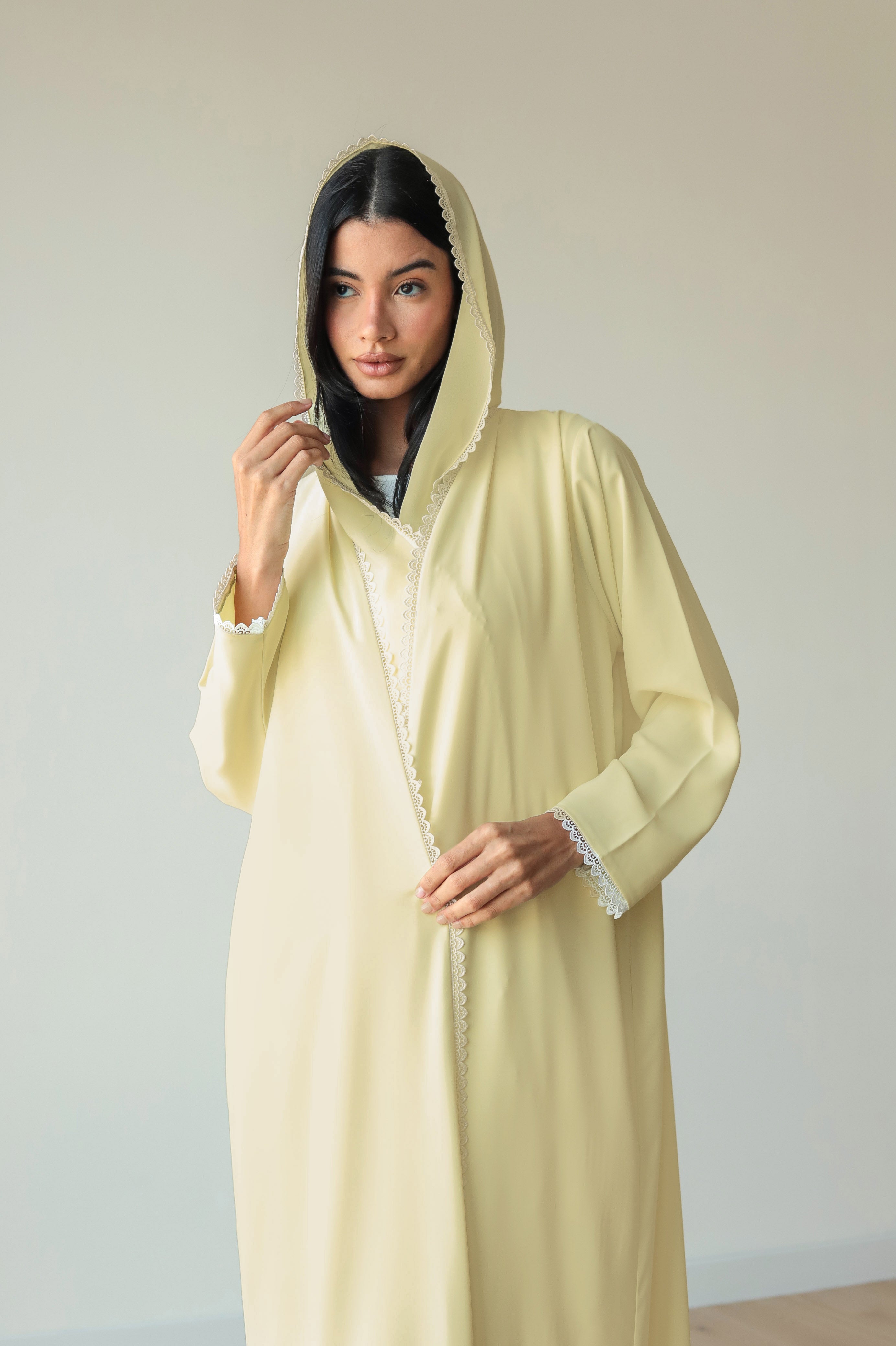 Basic Flowy Lace (Yellow Abaya) - BasicAbaya