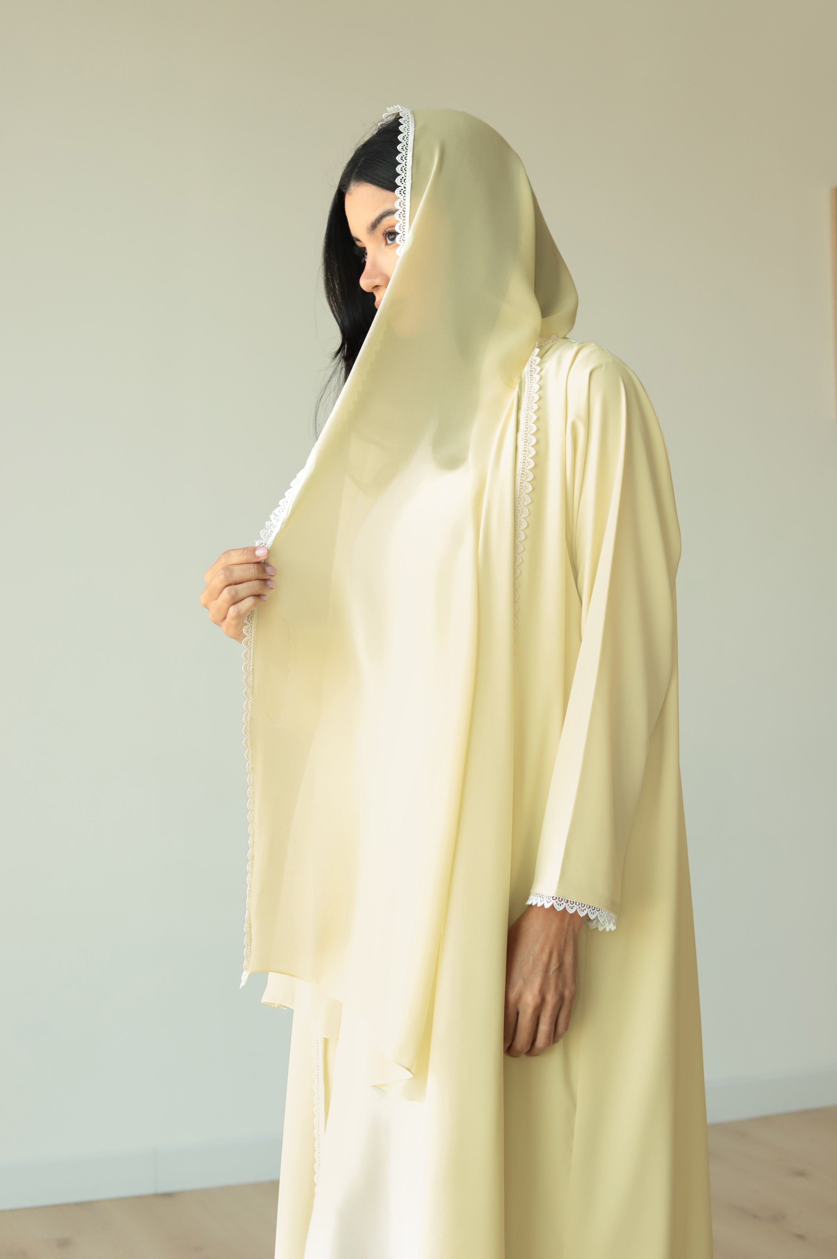 Basic Flowy Lace (Yellow Abaya) - BasicAbaya
